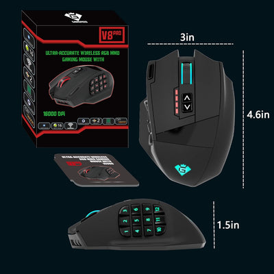 Rytaki Gamspeed V8 Pro Wireless MMO Gaming Maus 16000 DPI USB Laser MMO Maus mit RGB Beleuchtung/16