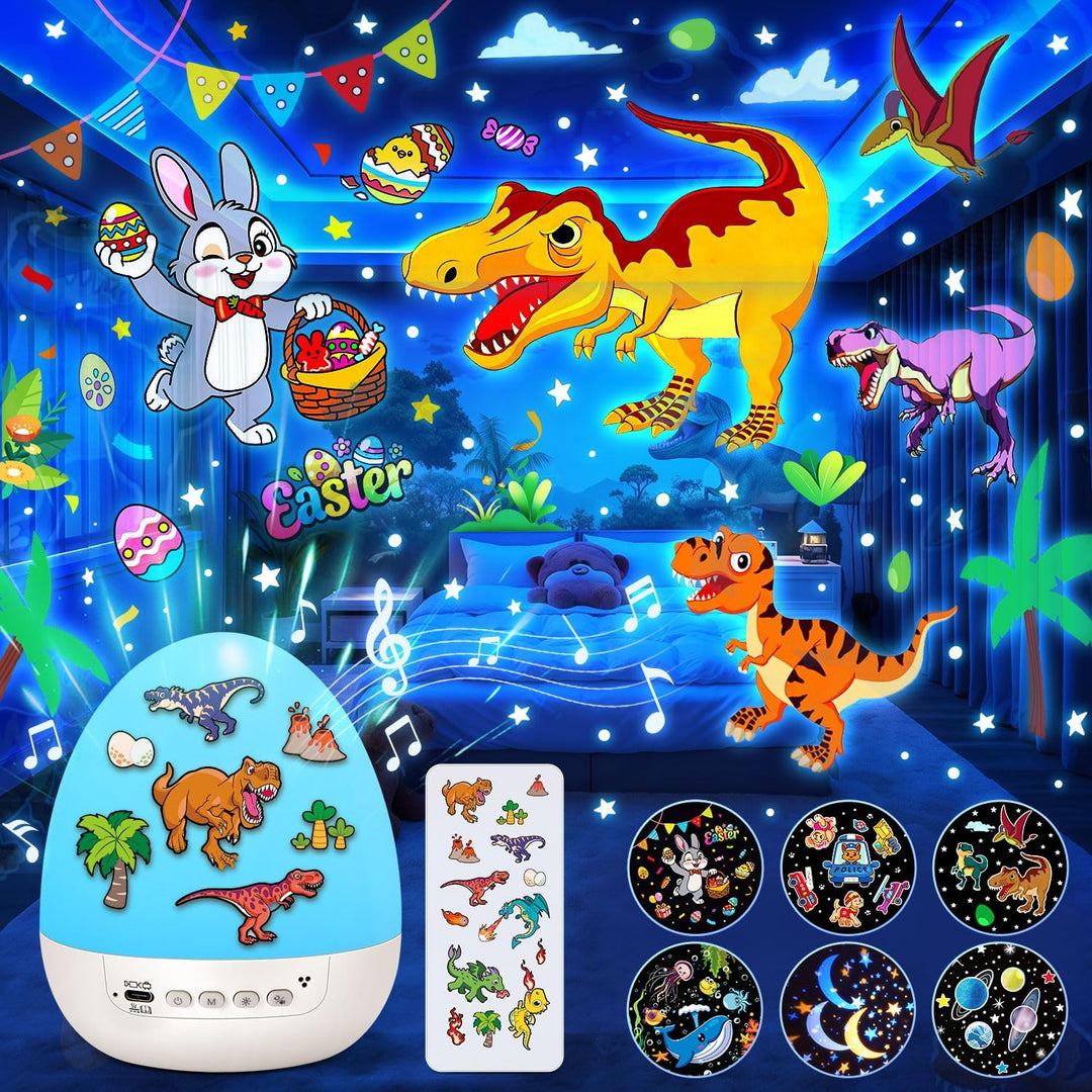 One Fire DIY Oster-Dino-Ei Projektor Kinder, Ostergeschenk für Jungen &amp; Mädchen, Nachtlicht mit 14 F