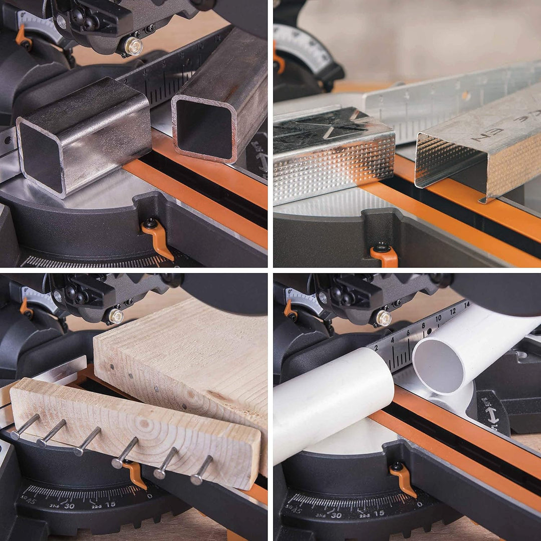 Evolution Power Tools - R210SMS+ Mehrzweck-Gleit-Gehrungssäge mit Plus Pack, 210 mm (230 V) R210-SMS