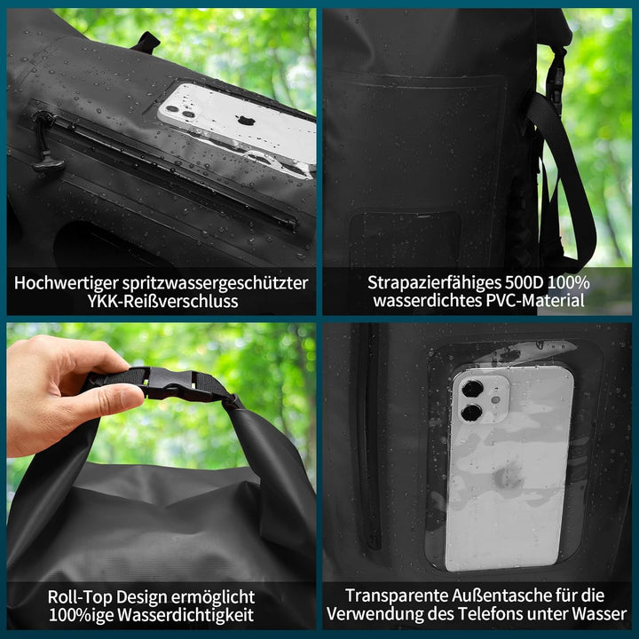 Wasserdichter Rucksack 30-35L, Rolltop Waterproof Backpack Mit Gepolstertem Tragegurt, Wasserdichtem