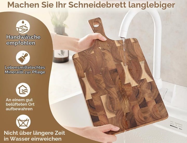 XINZUO Schneidebrett aus Akazienholz 41 * 22 * 1,9cm Rechteckiges Servierbrett mit Griff, Hackbrette