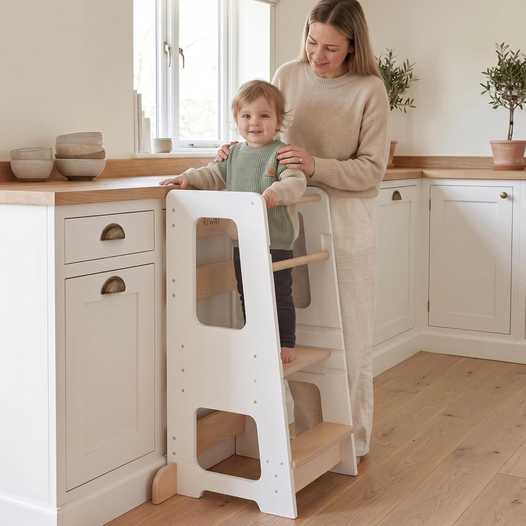 Montessori Lernturm ab 1 Jahr, aus robustem Holz, Premium-Modell in Grossformat, Learning Tower mit