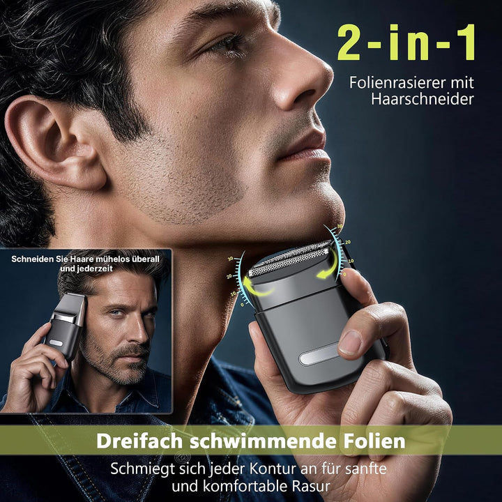 Robofun 2-in-1 Mini Rasierer Herren Elektrisch mit Haarschneidemaschine