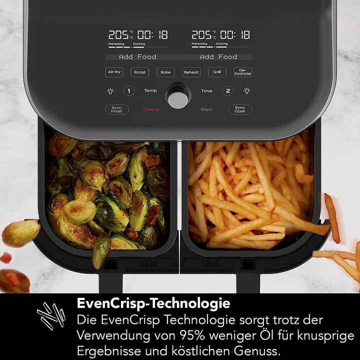 Instant Vortex Plus Doppelkorb mit ClearCook - 7.6L Digitale Heissluftfritteuse, Edelstahl, 8-in-1 S