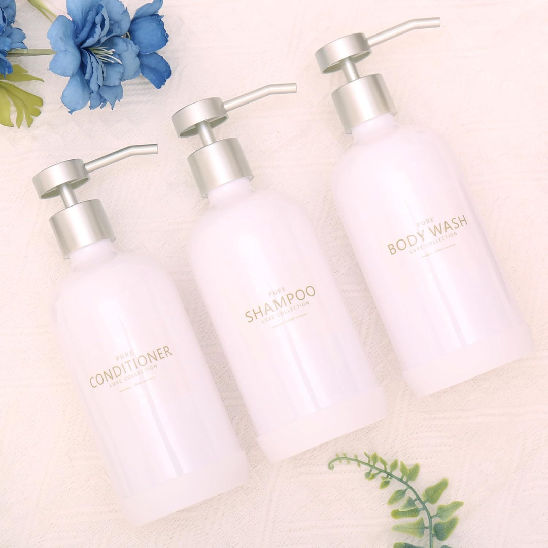 Janxin Shampoo- und Spülungsspender, Set mit 3 nachfüllbaren 600 ml Shampoo-Flaschen mit rutschfeste
