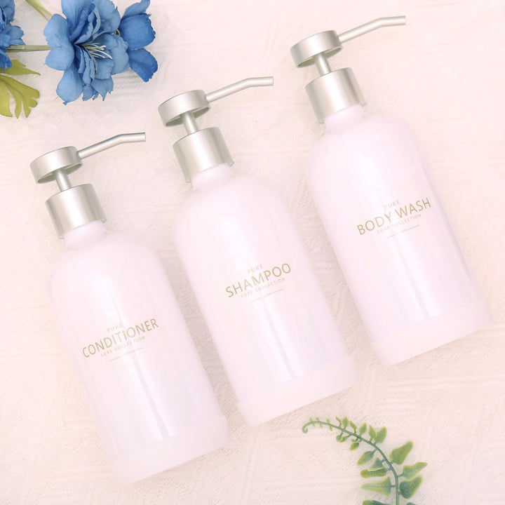 Janxin Shampoo- und Spülungsspender, Set mit 3 nachfüllbaren 600 ml Shampoo-Flaschen mit rutschfeste