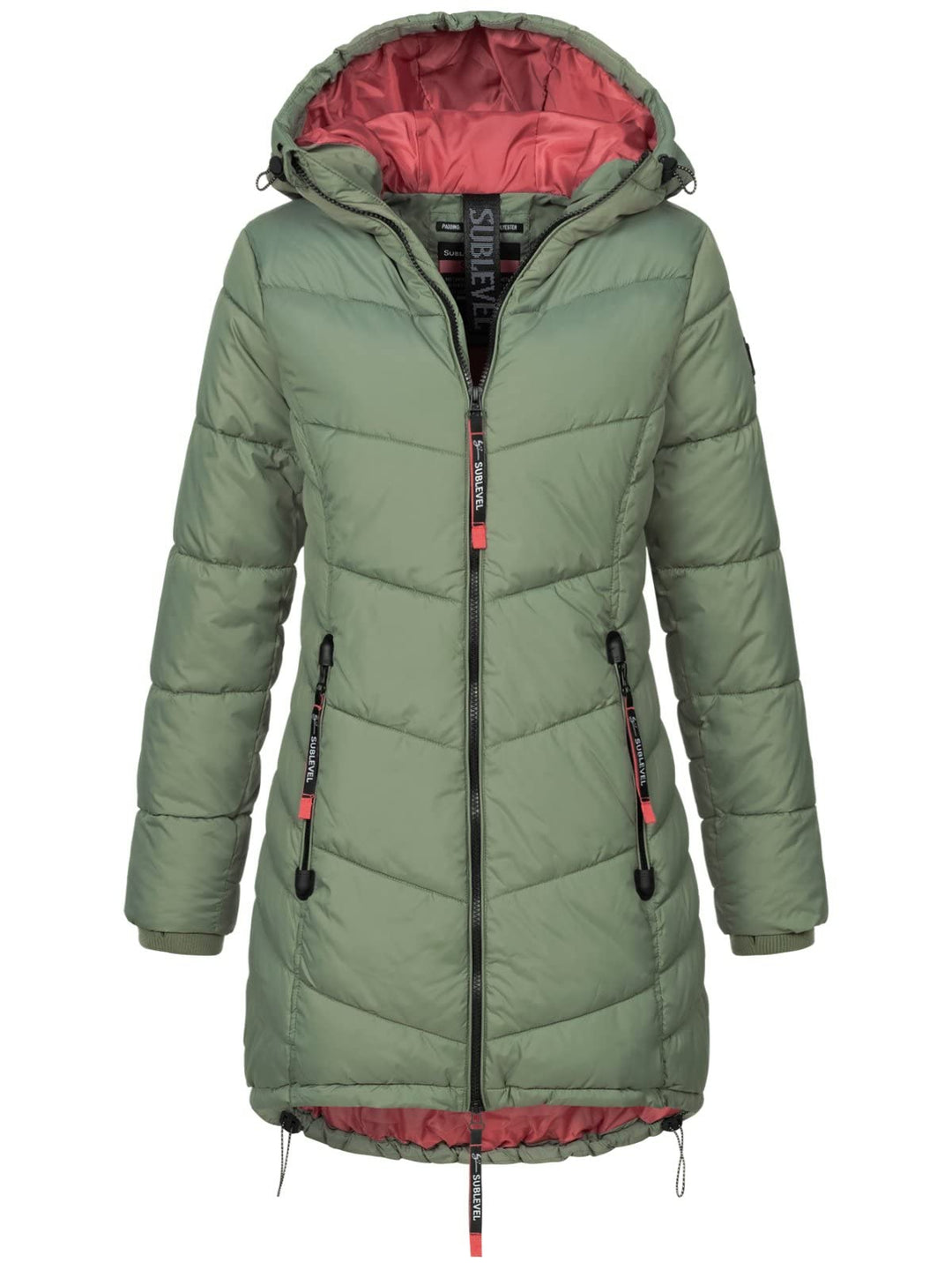 Sublevel Damen Jacke Steppmantel LSL-412 mit gefütterter Kapuze L agave green, L agave green