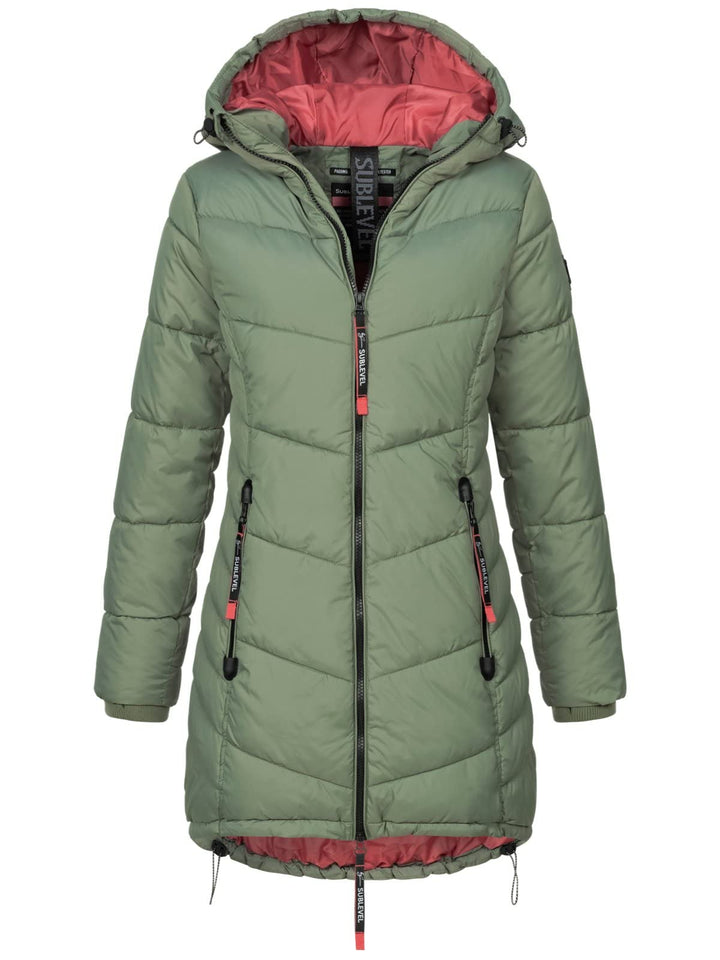 Sublevel Damen Jacke Steppmantel LSL-412 mit gefütterter Kapuze L agave green, L agave green