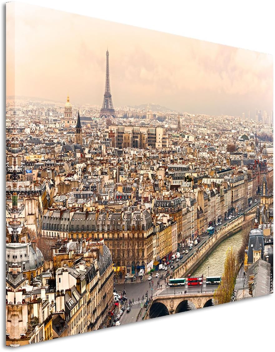 120x80cm Leinwandbild auf Keilrahmen Paris Stadt Häuser Seine Eiffelturm Wandbild auf Leinwand als P