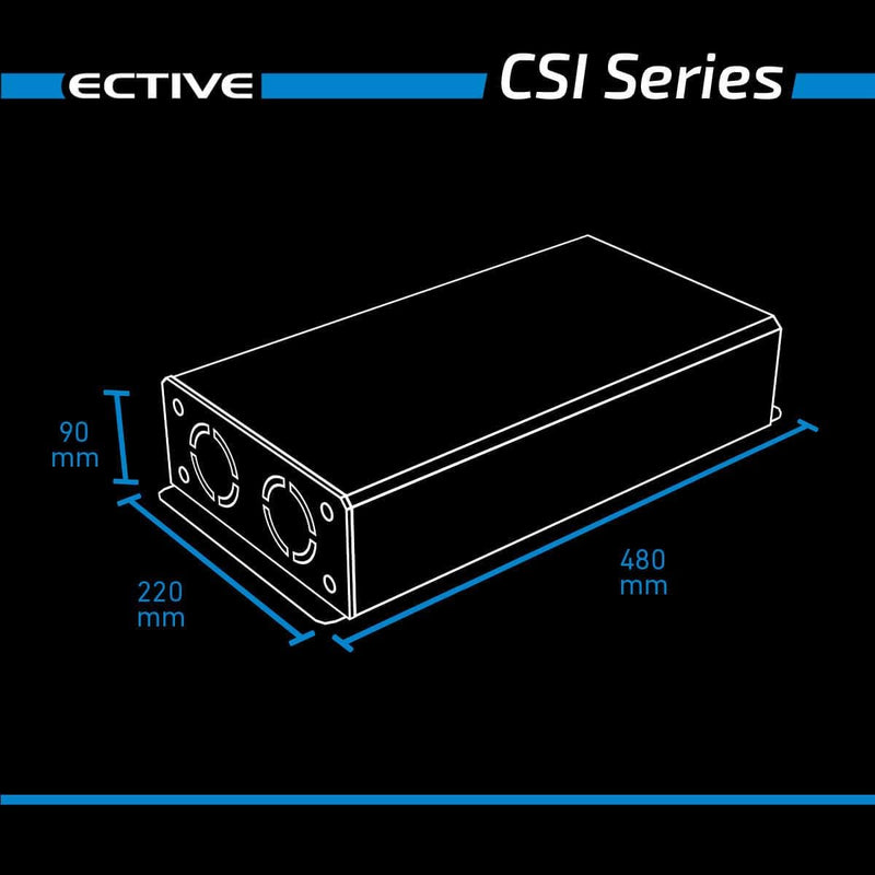 ECTIVE Reiner Sinsus Wechselrichter CSI 20-2000W, 12V auf 230V, USB, USV Funktion, Überhitzungsschut