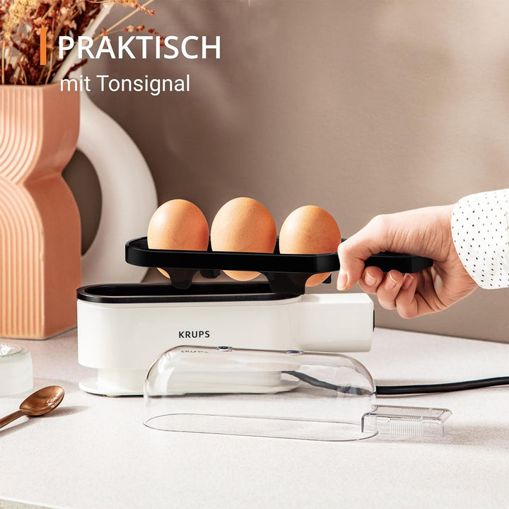 Krups Ovomat Trio Eierkocher, Für bis zu 3 Eier, Inkl. Wasser-Messbecher mit Eierstecher, Eierhalter
