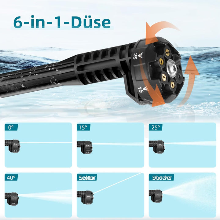 Akku Hochdruckreiniger mit 130 Bar &amp; bürstenlosem Motor,Hochdruckreiniger Akku mit 2×30Ah Batterien