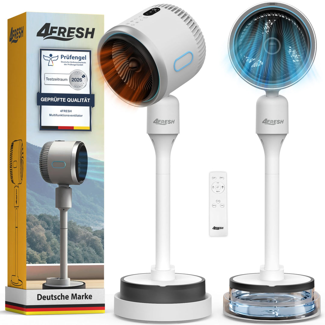 4-in-1 Multifunktionsventilator mit Luftkühler, Heizlüfter, Luftbefeuchter und Negativionen, 3 Winds