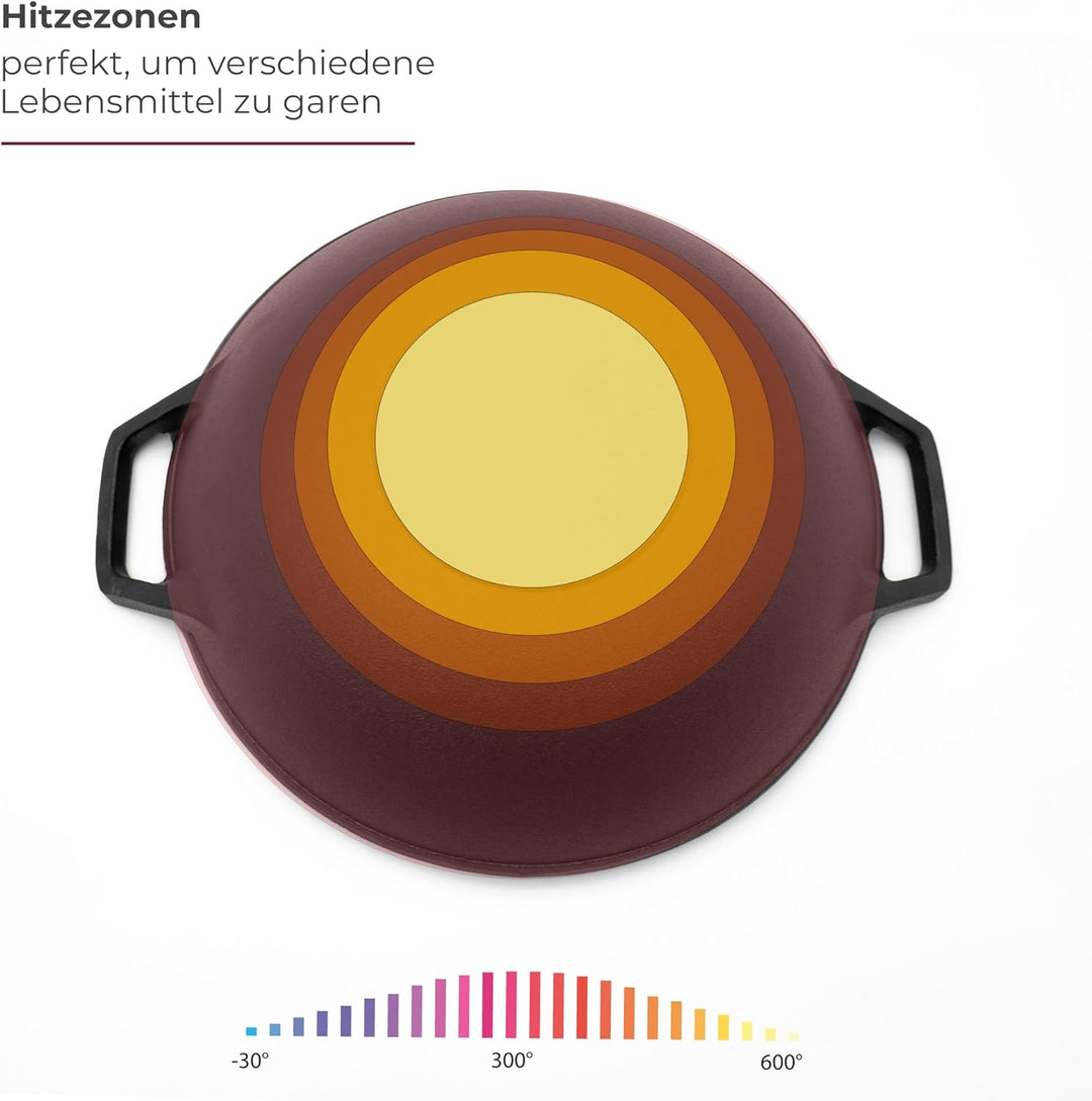 osoltus Wok Gusseisen mit Zubehör Wok-Set mit Deckel 36cm