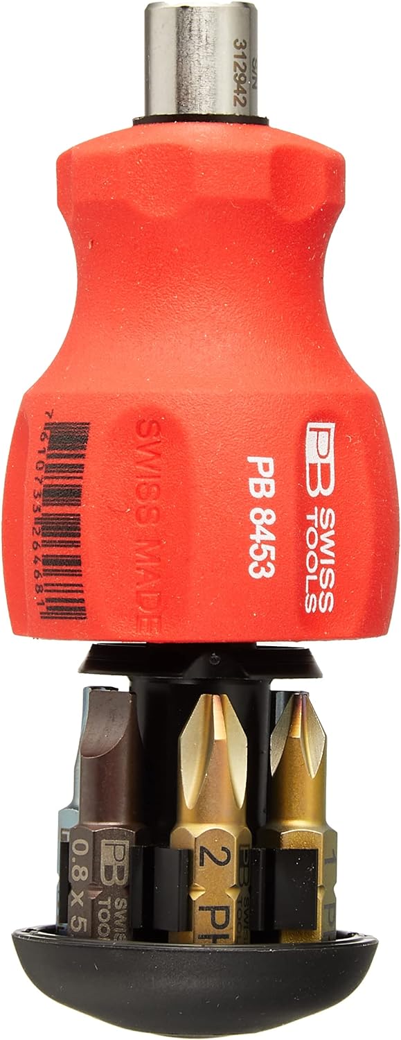 PB Swiss Tools Insider Stubby, Universalhalter Für PrecisionBits C6 1/4", SwissGrip Kurzer Griff, Mi
