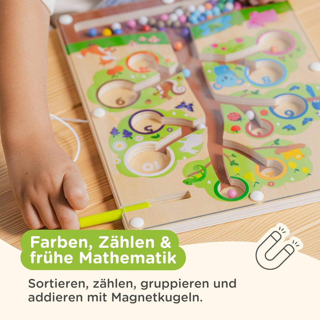 Nene Toys Montessori Magnetspiel Labyrinth – Holz Lernspielzeug Farben &amp; Zahlen ab 2 3 4 5 Jahre – M