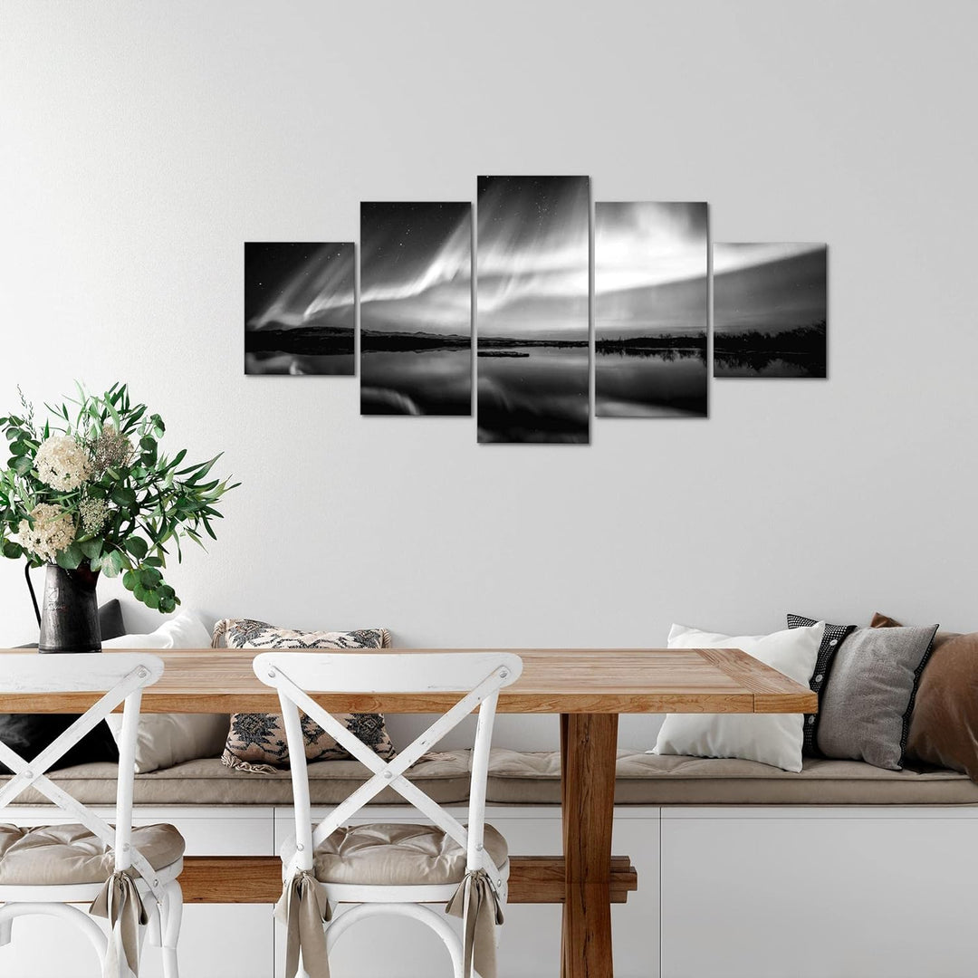 Runa Art Wandbilder Polarlicht 5 Teilig Bild auf Vlies Leinwand Deko Wohnzimmer Schlafzimmer Nachthi