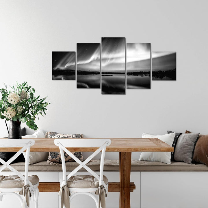 Runa Art Wandbilder Polarlicht 5 Teilig Bild auf Vlies Leinwand Deko Wohnzimmer Schlafzimmer Nachthi