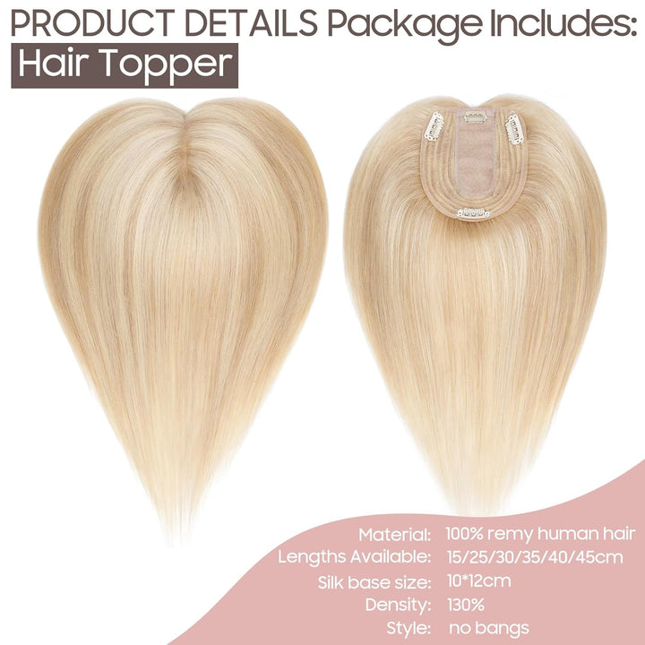 Silk-co Hair Topper Echthaar, 10x12cm Basis Toupet Damen, Haartopper Echthaar mit Remy Seide Basis,