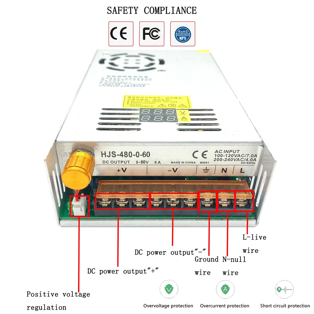 Transformator AC-DC 0-60V einstellbar 8A480W aktuelle Spannung Dual-Digital-Anzeige DC geregelte Sch