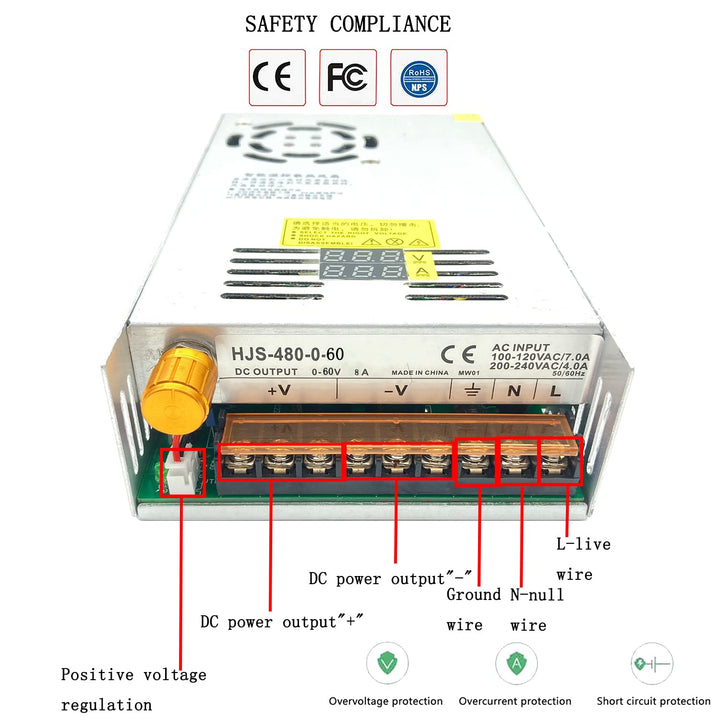 Transformator AC-DC 0-60V einstellbar 8A480W aktuelle Spannung Dual-Digital-Anzeige DC geregelte Sch