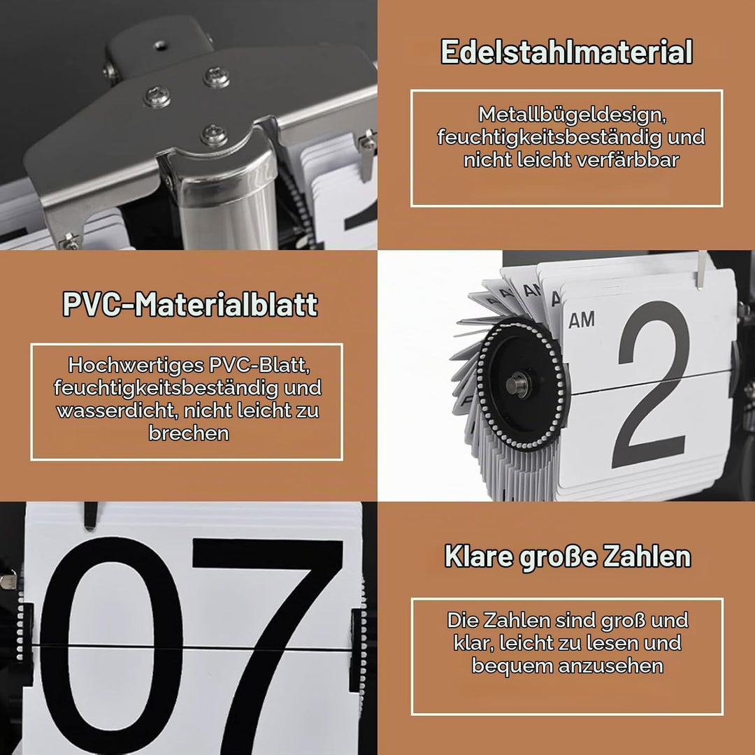 Flip-Uhr Retro, Schreibtischuhr Vintage-Design, Digitale Batteriebetriebene Flip-Down-Uhr mit Zahnra