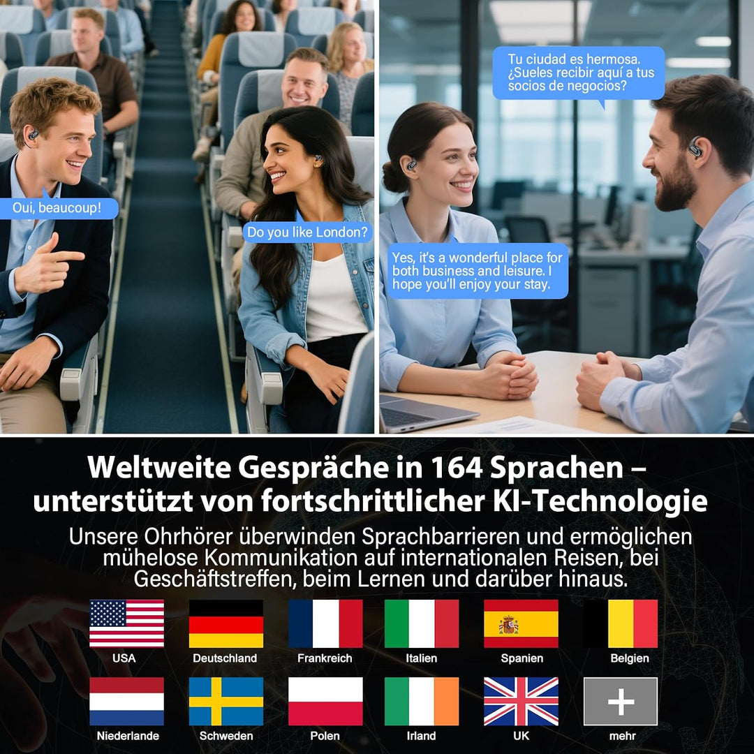 KI Übersetzer Kopfhörer Echtzeit 2026, 4-in-1 Echtzeit Sprachübersetzer | 164 Sprachen &amp; 7 Modi Blue