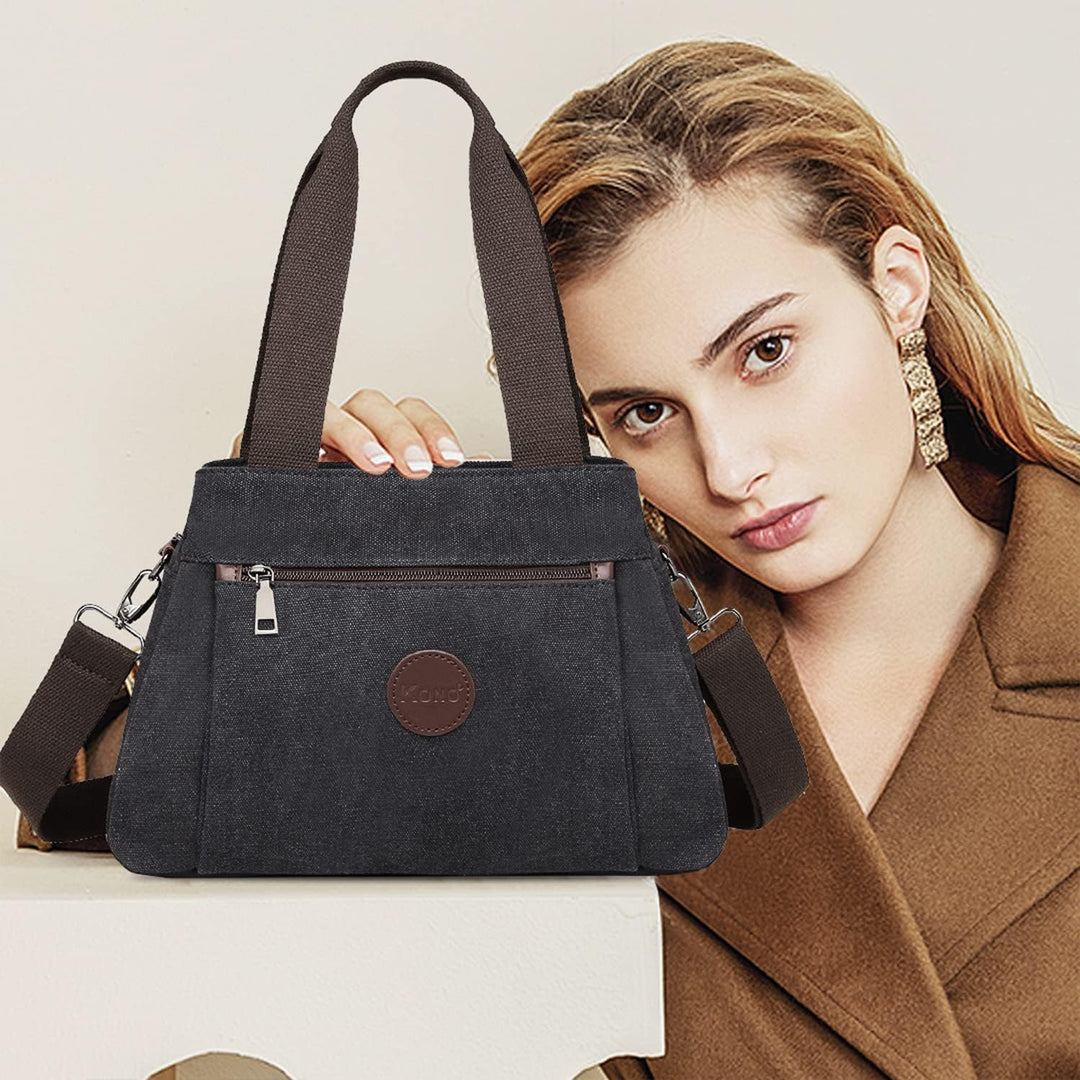 KONO Canvas Handtasche Frauen Hobo Schultertasche Vintage Top Griff Crossbody Bag Casual Multifunkti