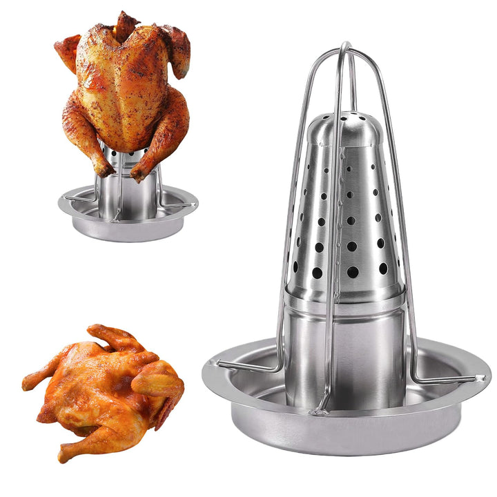 Hähnchenbräter, Edelstahl Hähnchengrill Bierdosen Hähnchenhalte mit Abtropfschale, Hähnchenhalter Ge