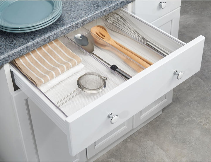 iDesign Linus Schubladenbox, extragrosser Besteckkasten mit 4 langen Fächern aus Kunststoff, auszieh