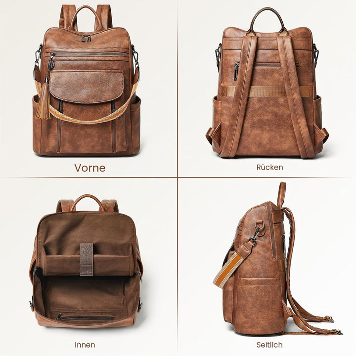 Shrrie Laptop-Rucksack für Damen, 15,6 Zoll Reise-Rucksack aus Leder, Handgepäck-Rucksack Computerta