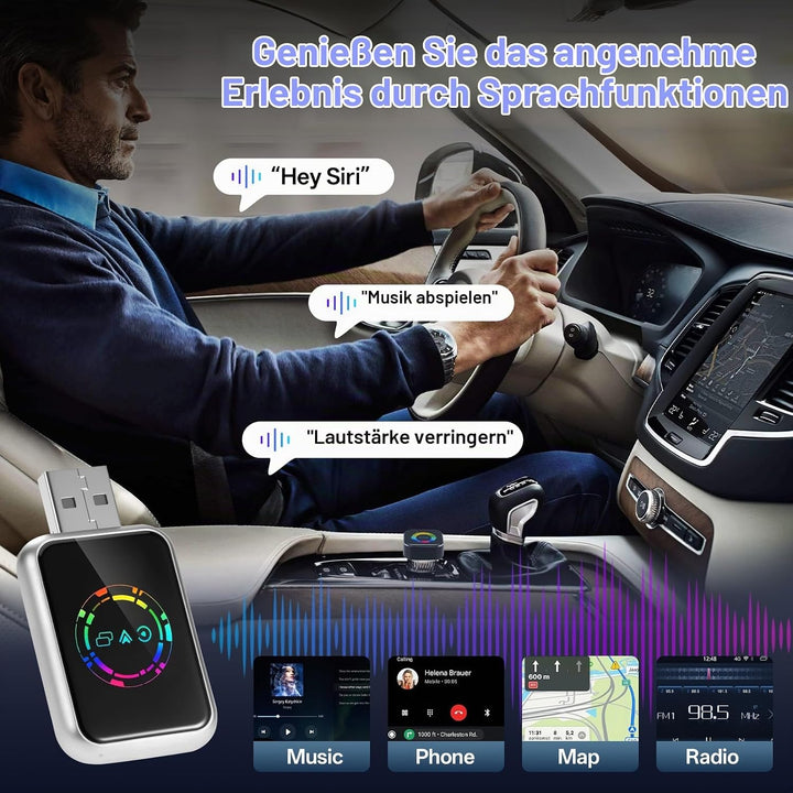 4 in 1 CarPlay Wireless Adapter, Kabelgebunden zu Kabellos für CarPlay &amp; Android Auto, mit MirrorLin