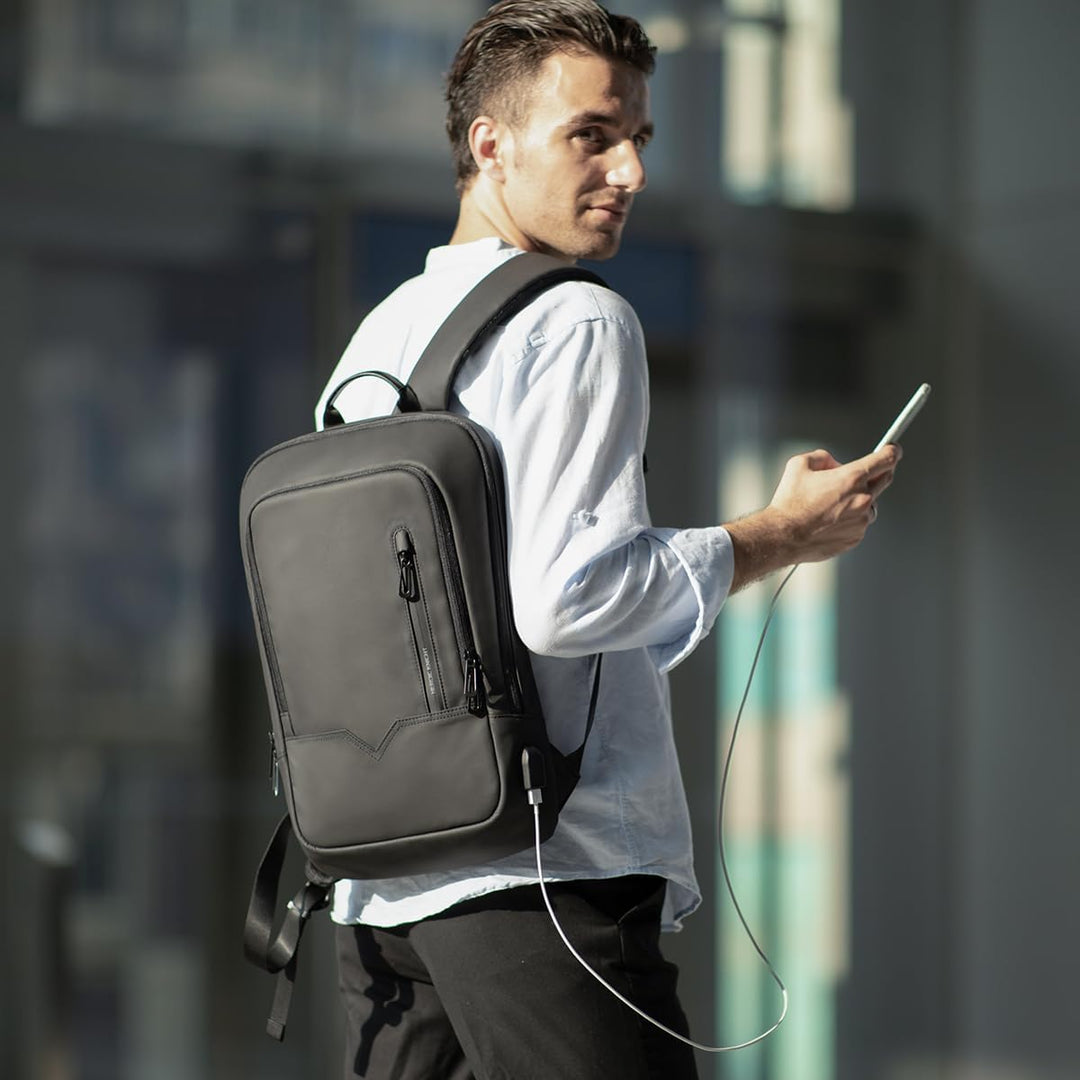Business Rucksack Herren 15,6 Zoll Laptop Rucksack, Schlanker Kleiner Notebook Rucksackmit USB-A & U