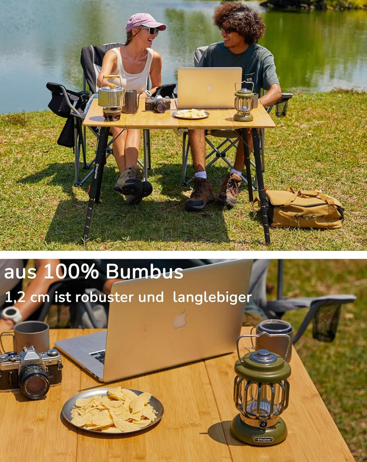KingCamp Campingtisch Bambus 100x70 cm Klapptisch höhenverstellbar 42~70cm für 2-6 Personen 4 Falten