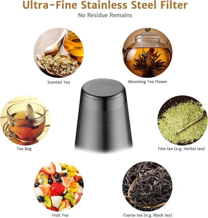 glastal Glas Schwarz Teekanne 1500ml mit 18/8 Edelstahl Teesieb Borosilicate Glas Teebereiter Glaska