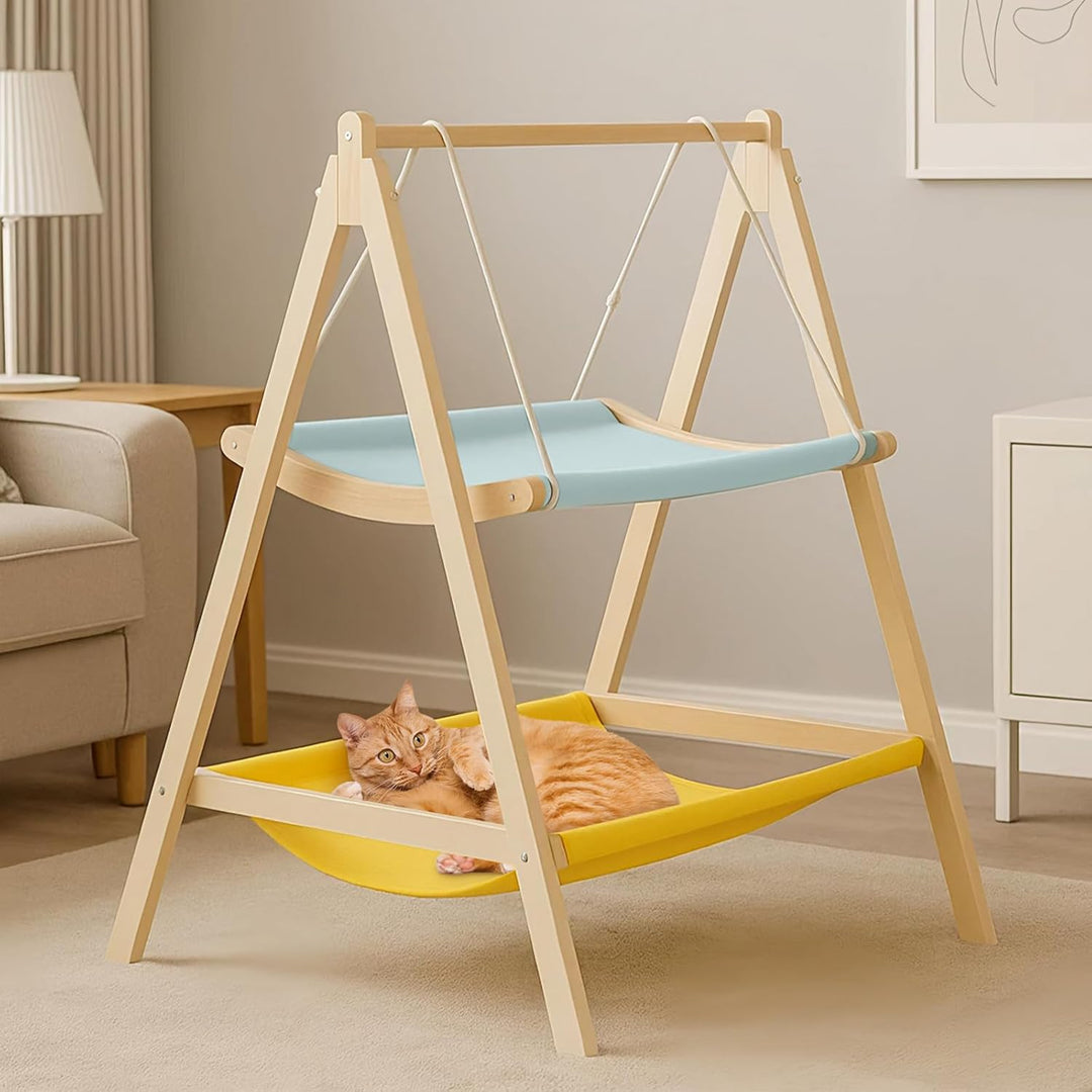 Katzenbett Hängematte Katzenbetten Holz Doppelstock Haustier Katzenmöbel Hängematte für Katzen &amp; Kle