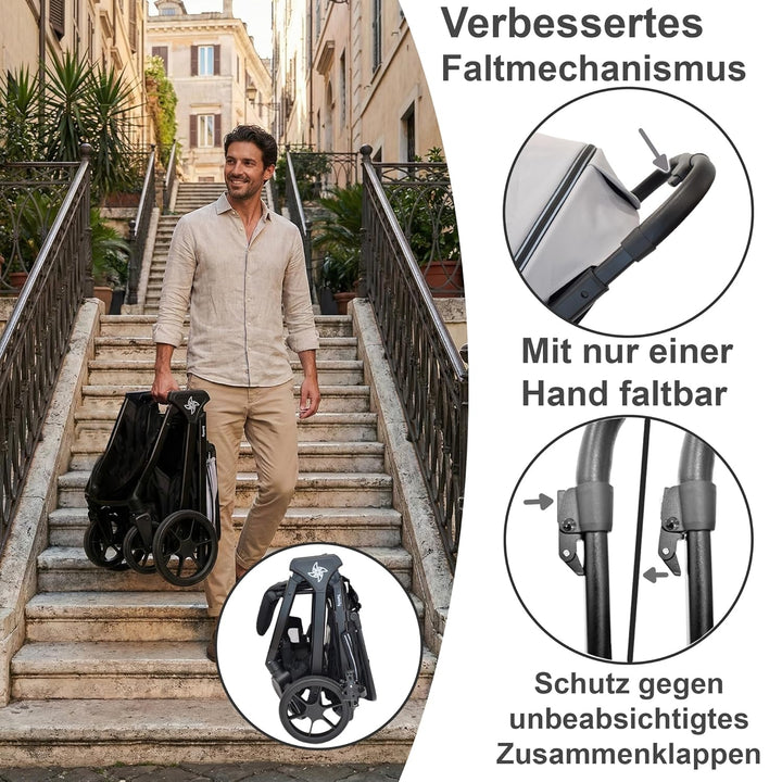 Spacely Buggy bis 25kg - Leichter Reisebuggy klein zusammenklappbar mit Liegefunktion | Kinderwagen