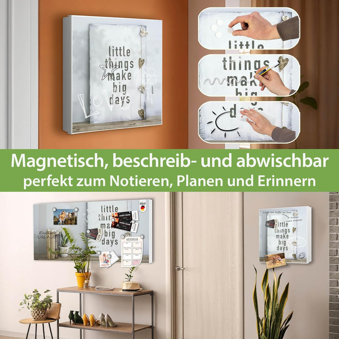 banjado® Grosser Schlüsselkasten Glas/Schlüsselbox 30cm x 30cm mit 50 Haken - Motiv Little Things/Sc