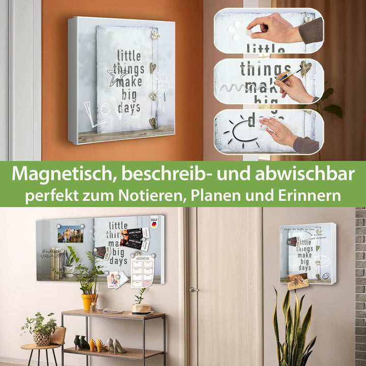 banjado® Grosser Schlüsselkasten Glas/Schlüsselbox 30cm x 30cm mit 50 Haken - Motiv Little Things/Sc