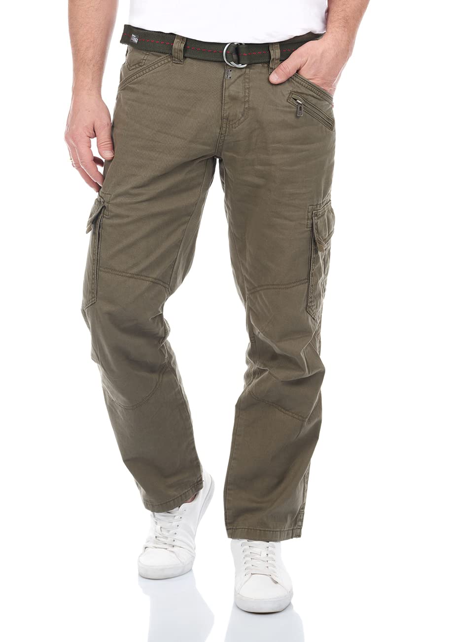 Timezone Herren Cargo Jeans Hose BenitoTZ Loose Fit Cargohose Stoffgürtel 100% Baumwolle Basic Tasch