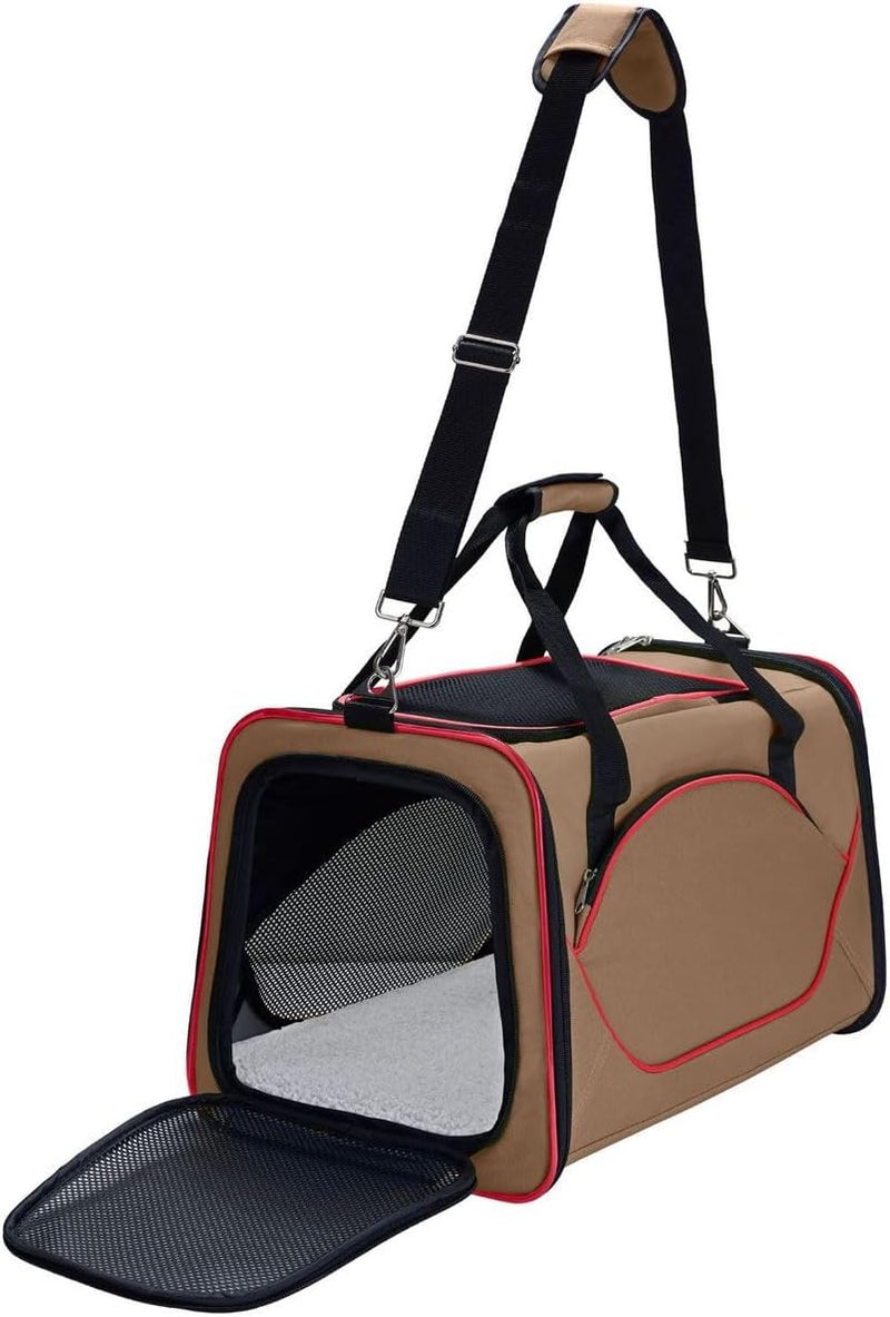 HUNTER KANSAS Tragetasche für Hunde und Katzen, zusammenfaltbar, 50 x 30 x 30 cm, beige/rot beige/ r