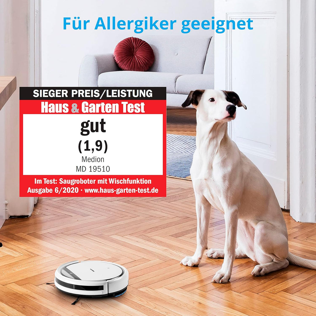 MEDION Saugroboter mit Wischfunktion und systematischer Navigation (Modell 2020, Gyro, 90 Min. Laufz