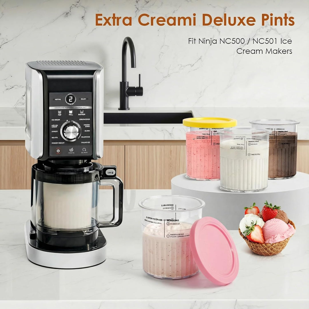 4 Stück Behälter für Ninja Creami Deluxe 680ML Ersatz Pints und Deckel für Ninja Creami NC500EU NC50