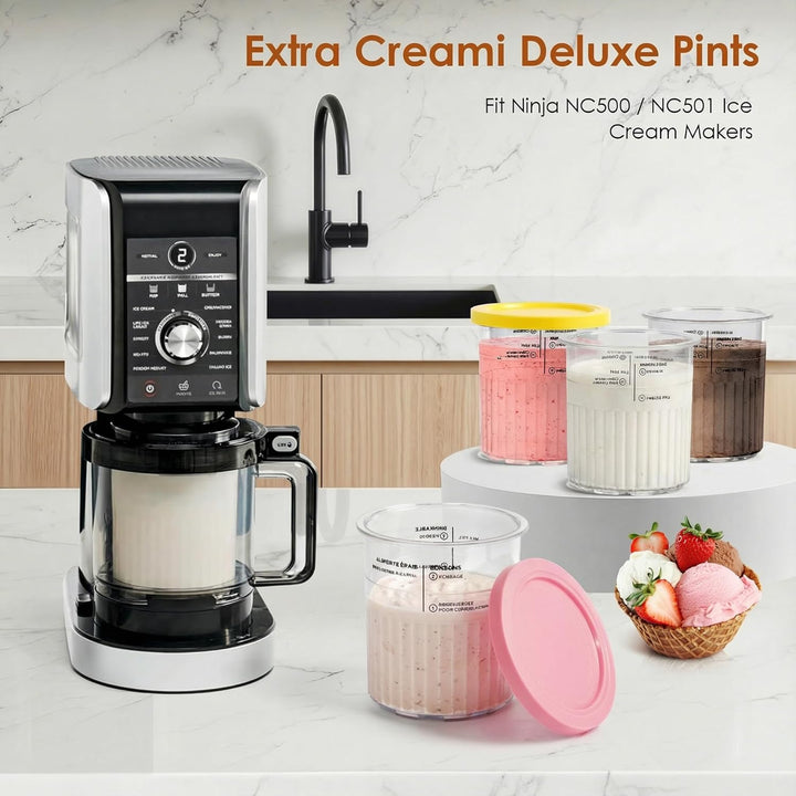4 Stück Behälter für Ninja Creami Deluxe 680ML Ersatz Pints und Deckel für Ninja Creami NC500EU NC50
