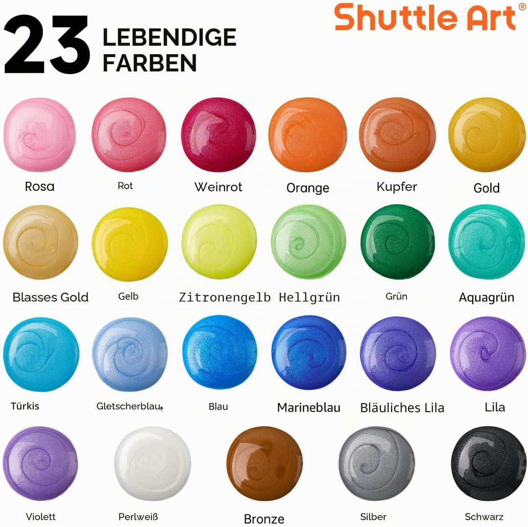 Shuttle Art Metallic Pouring Acrylfarben Set, 24 Stück Acrylic Pouring Farben in Flaschen (je 60m/2o