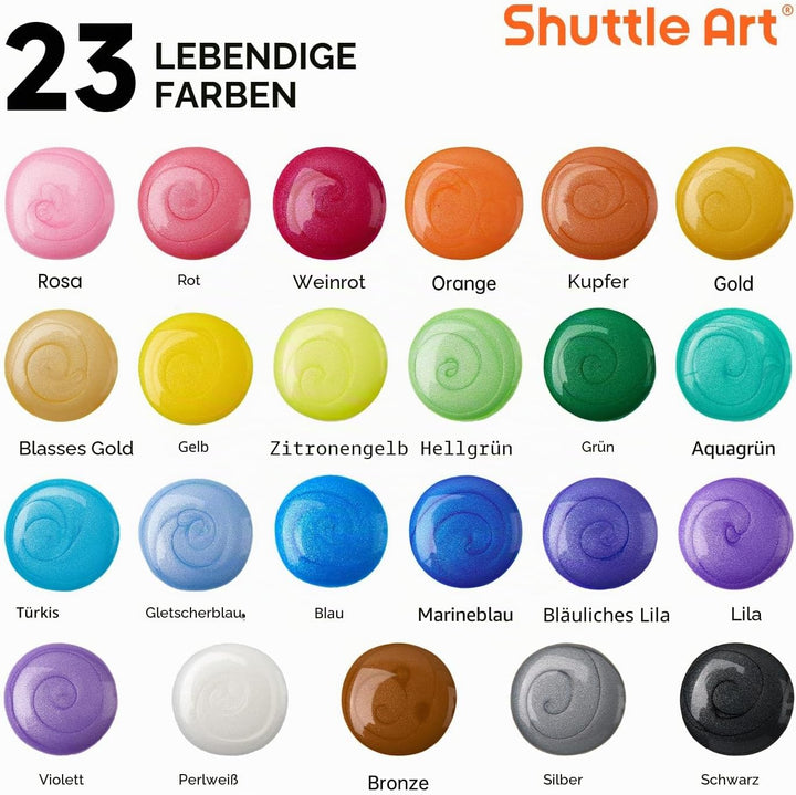 Shuttle Art Metallic Pouring Acrylfarben Set, 24 Stück Acrylic Pouring Farben in Flaschen (je 60m/2o