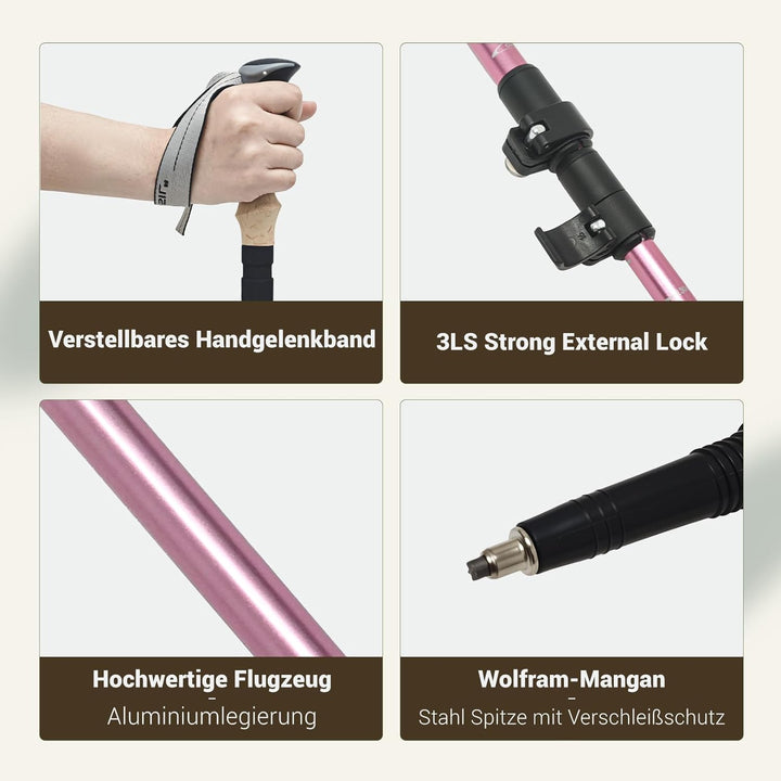 Nordic Walking Stöcke für Damen und Herren, 2PC wanderstöcke teleskop faltbar, Hochwertige Walking S