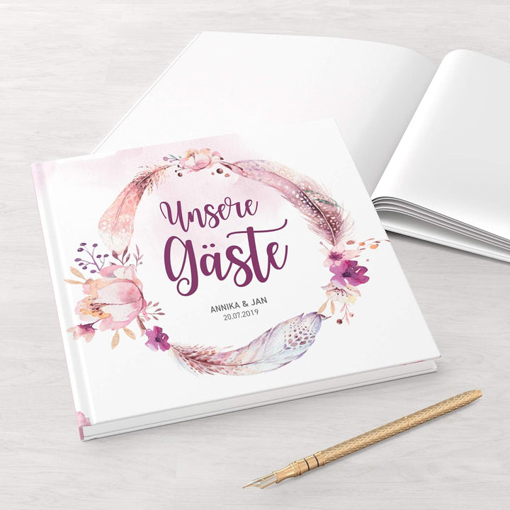 DeinWeddingshop Gästebuch Hochzeit - personalisiert - Hochzeitsgästebuch, Hardcover 21x21 cm (Inhalt