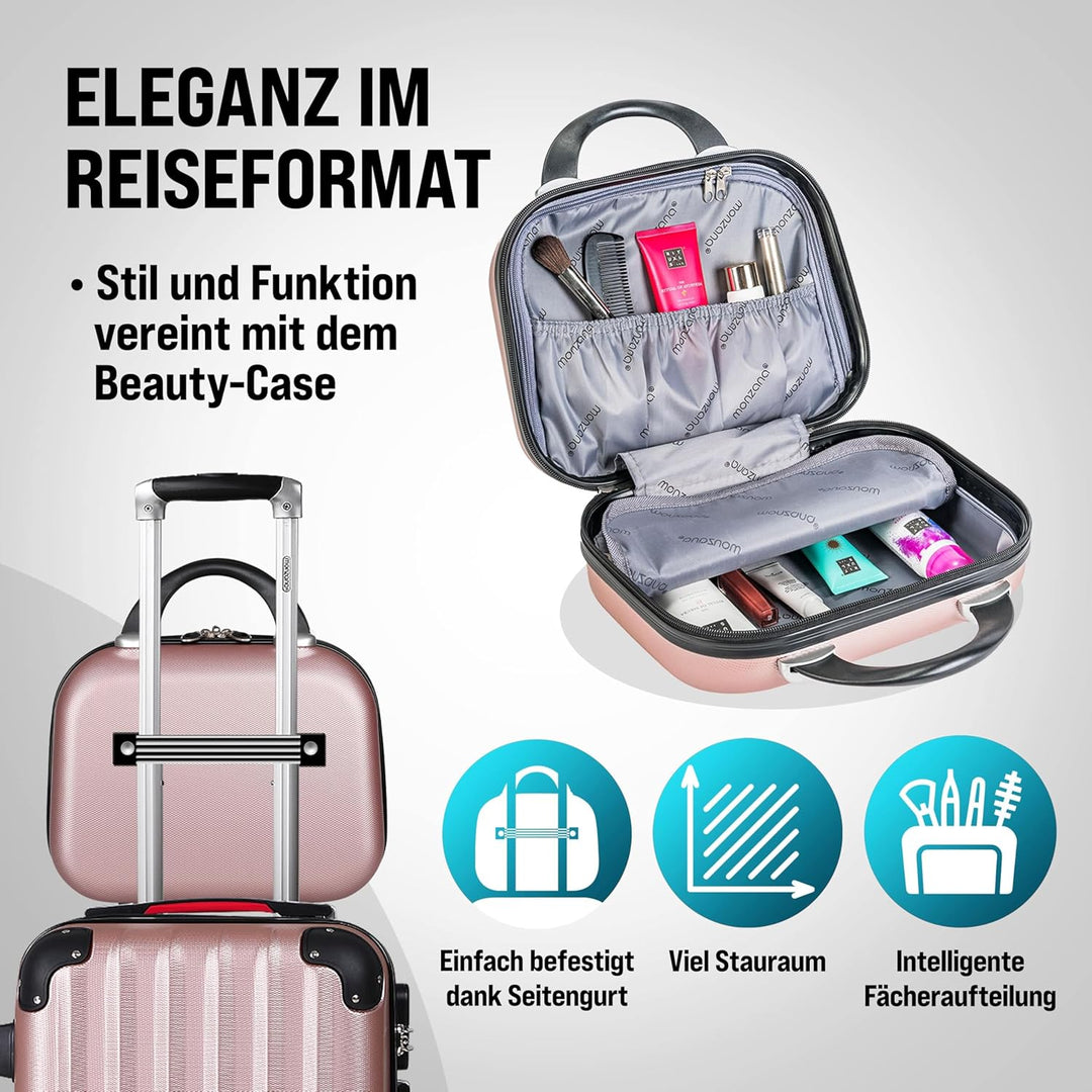Monzana® Baseline Kofferset 4tlg Rose-Gold Beautycase M L XL Gelgriffe Zahlenschloss Reisekoffer Tro