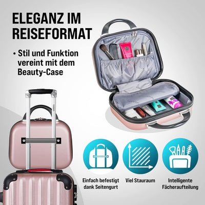 Monzana® Baseline Kofferset 4tlg Rose-Gold Beautycase M L XL Gelgriffe Zahlenschloss Reisekoffer Tro